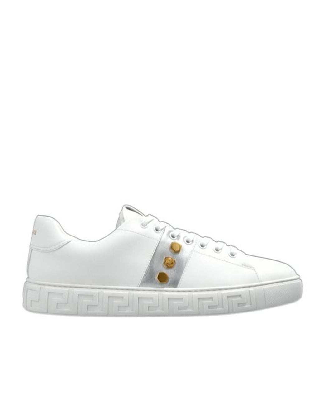Versace White Greca Lace-Up Sneakers for men