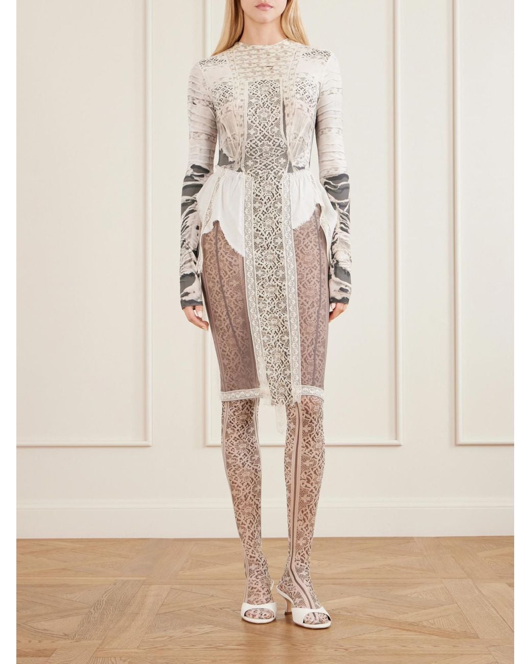 Dilara Findikoglu White Lace-Effect Mesh Tights