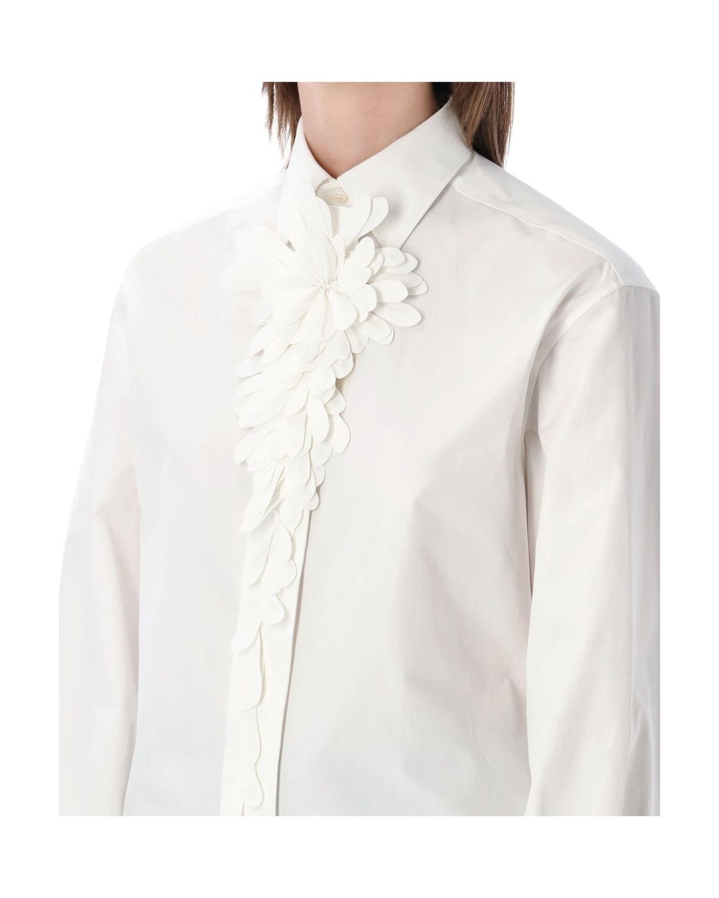 Balenciaga White Floral Appliqué Long-Sleeved Shirt