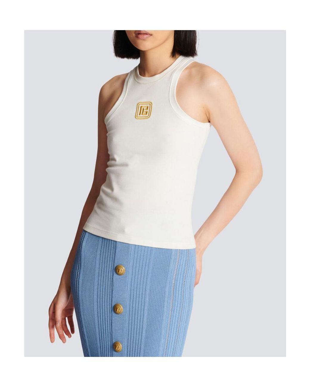 Balmain White Retro Pb Stretch Tank Top Clothing