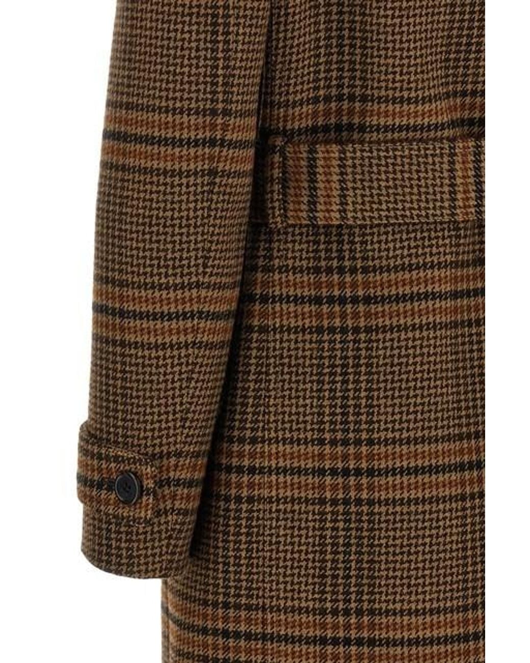 Saint Laurent Natural Prince Of Wales Belted Long Coat