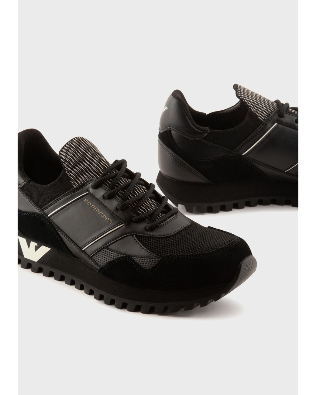 Emporio Armani Black Panelled Logo-Print Sneakers for men