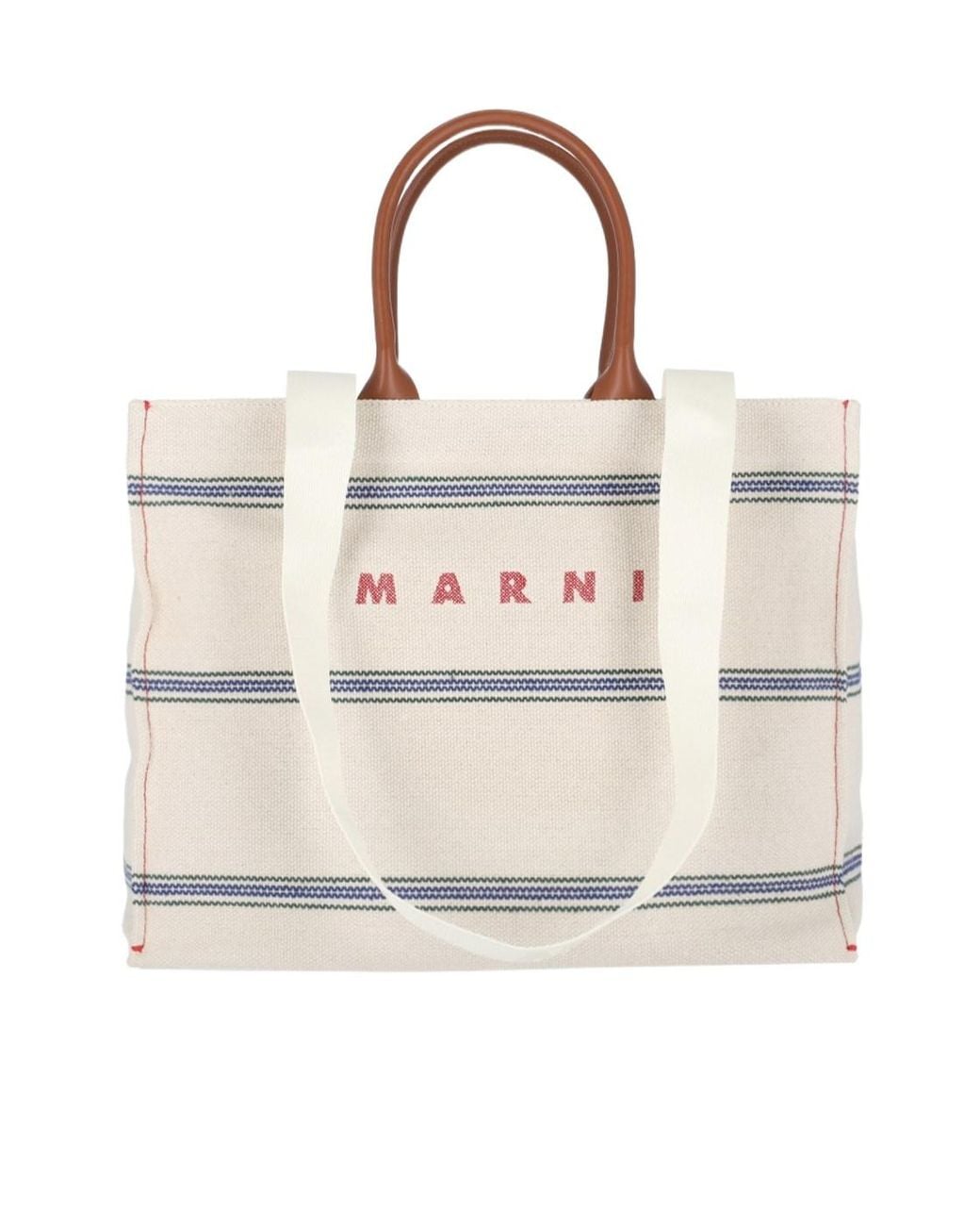 Marni Natural Logo Embroidered Striped Large Tote Bag for men