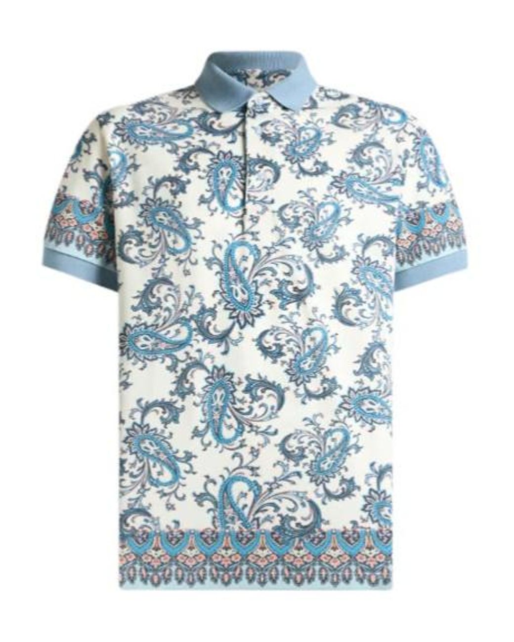 Etro Blue Placed Printed Short-Sleeved Polo Shirt for men