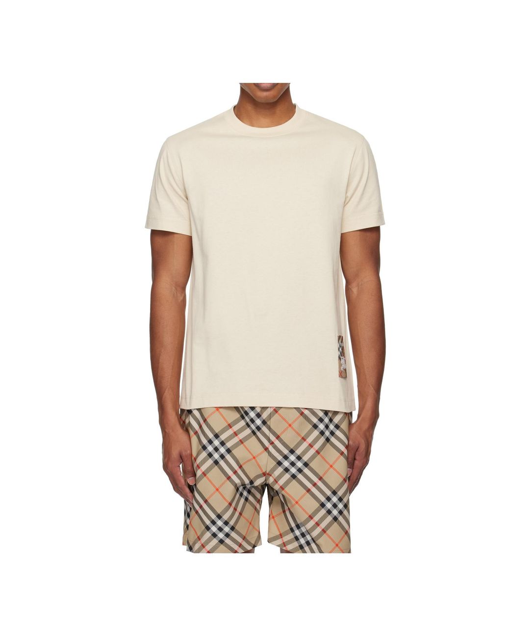 Burberry White Check Label Crewneck T-Shirt for men