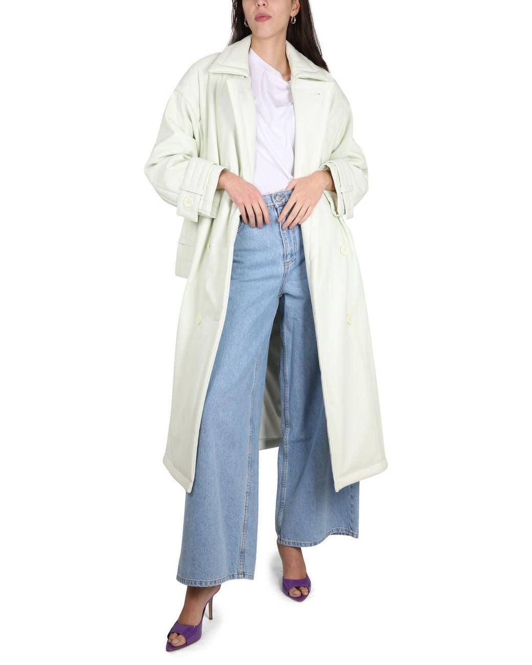 Stand Studio White Emily Double-Breasted Belted Trench Coat