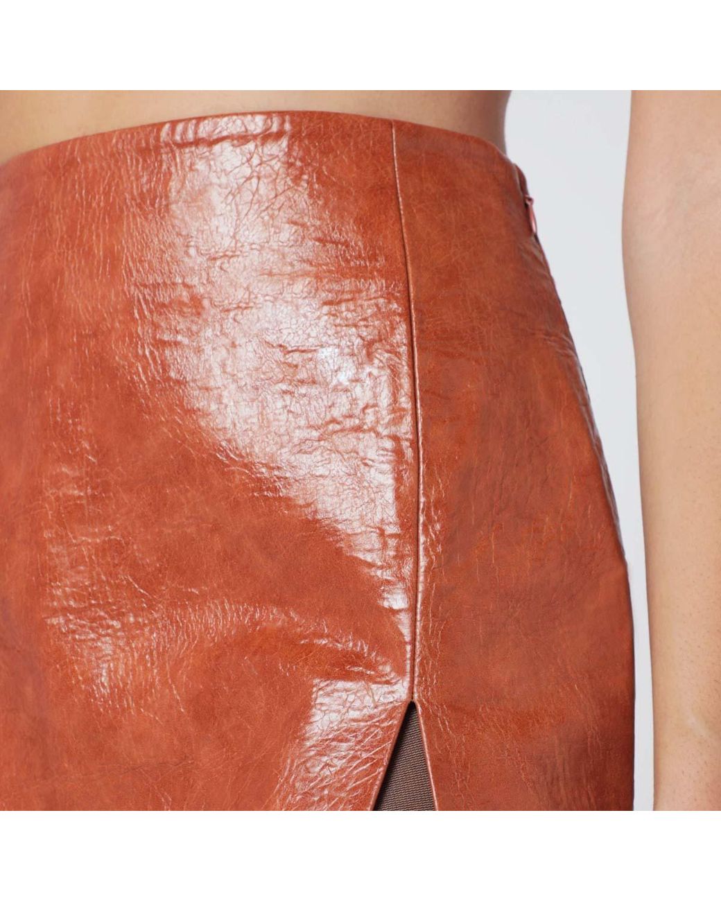 ANDAMANE Red Faux Leather Mini Skirt