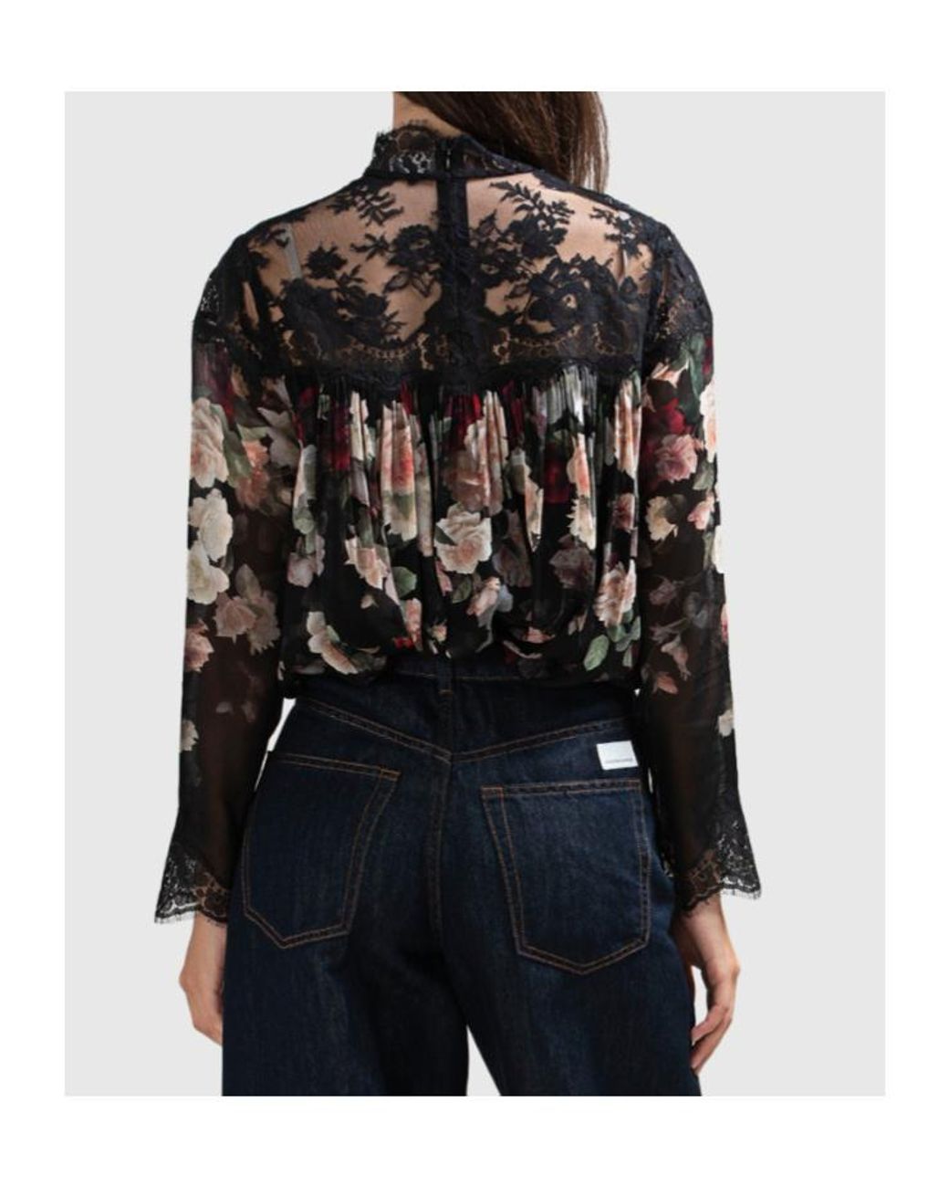 Zimmermann Black Floral-Printed Laced Blouse