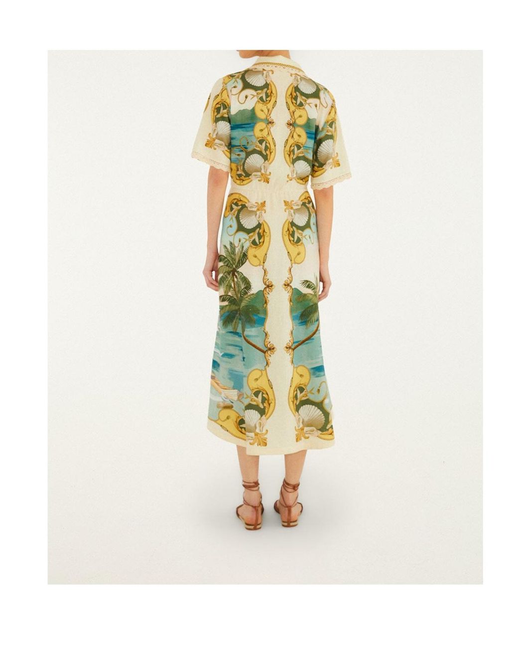 Farm Rio Yellow Pattern-Printed Midi Dress