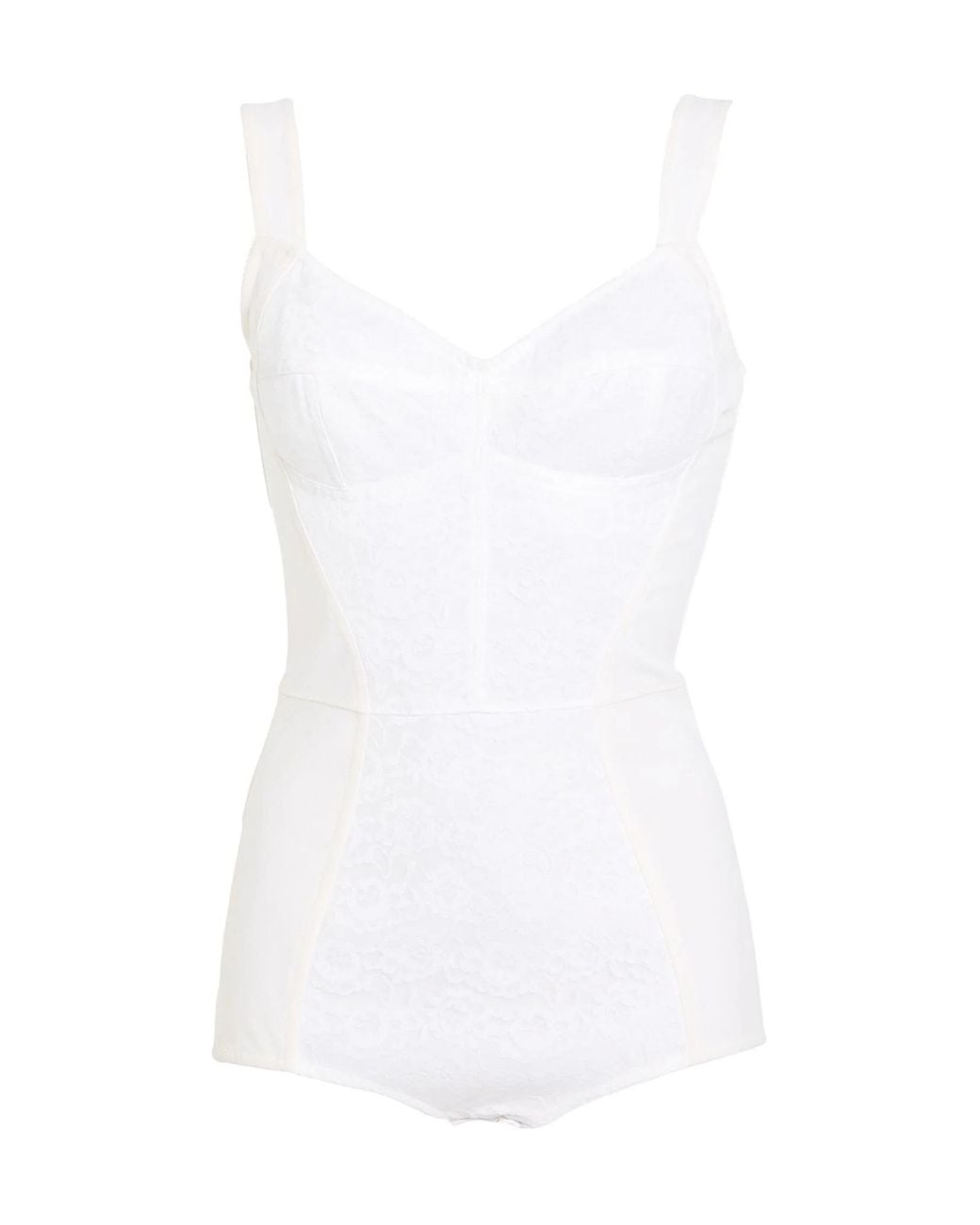 Dolce & Gabbana White Solid Lace Sleeveless Bodysuit