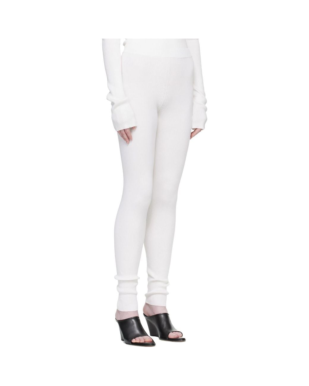 Rier White Fine Ribbed Silk Long Leggings