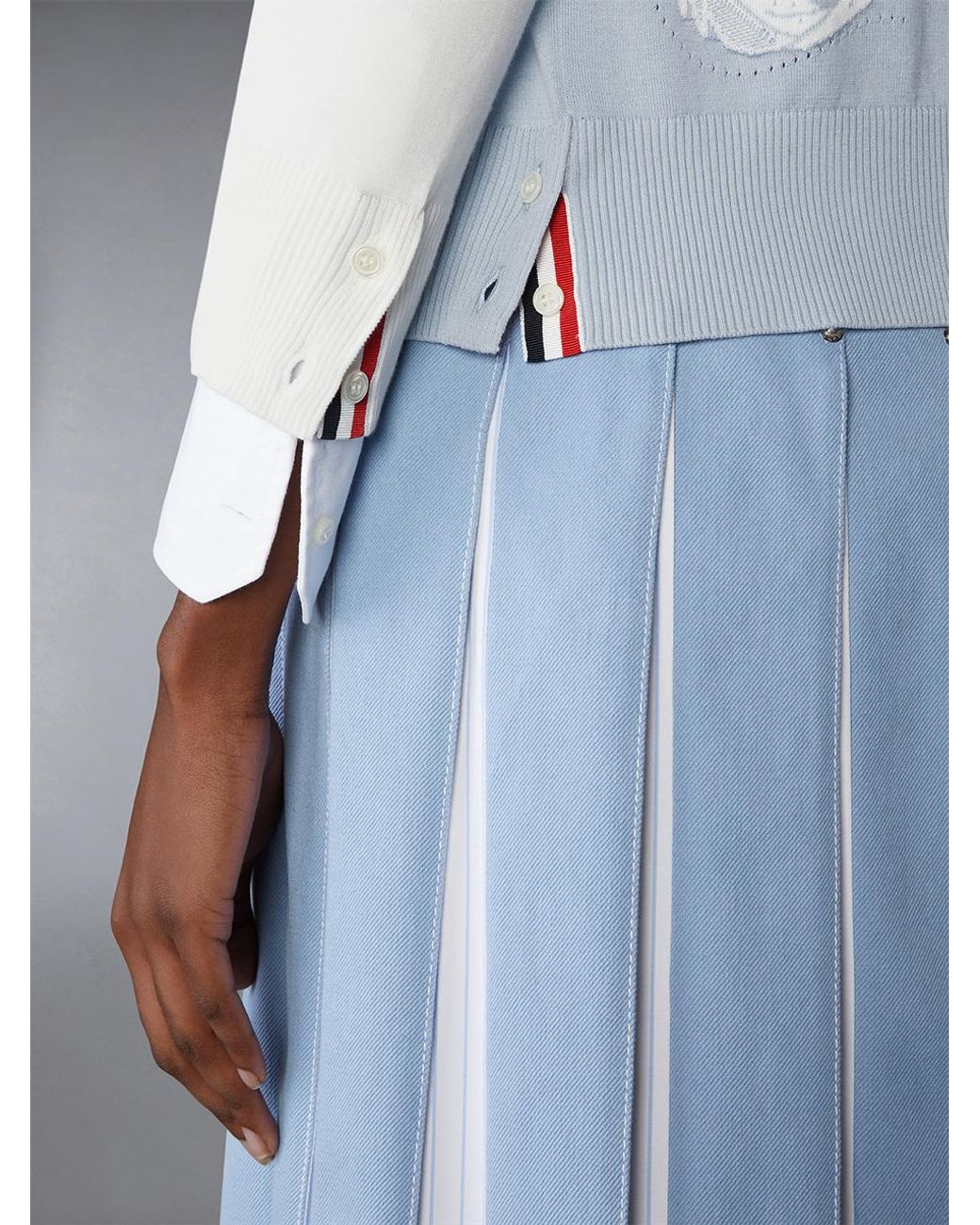 Thom Browne Blue Funmix Feather Intarsia Pointelle Relaxed Fit V-Neck Cardigan