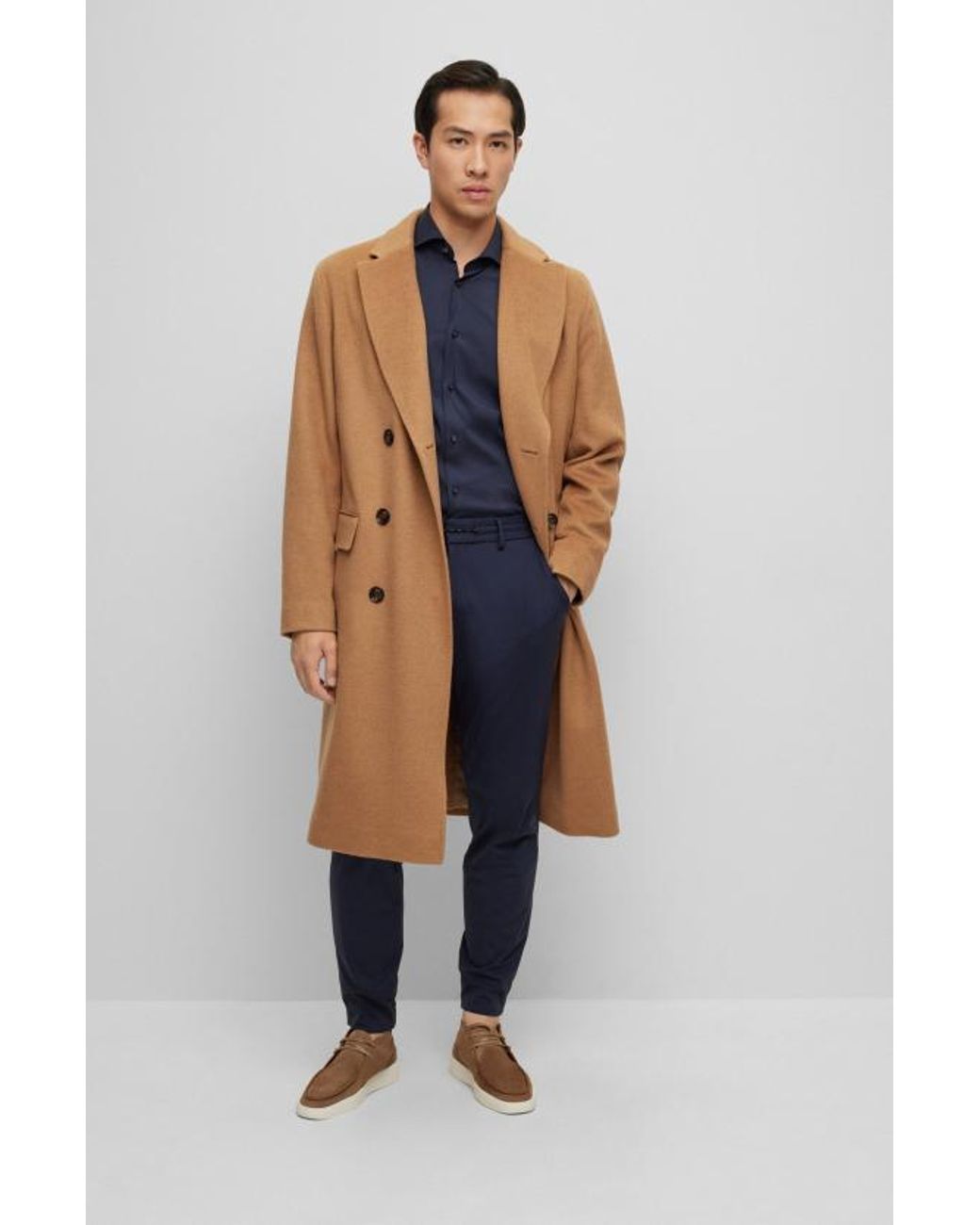 Boss Blue Spread-Collar Poplin Shirt for men