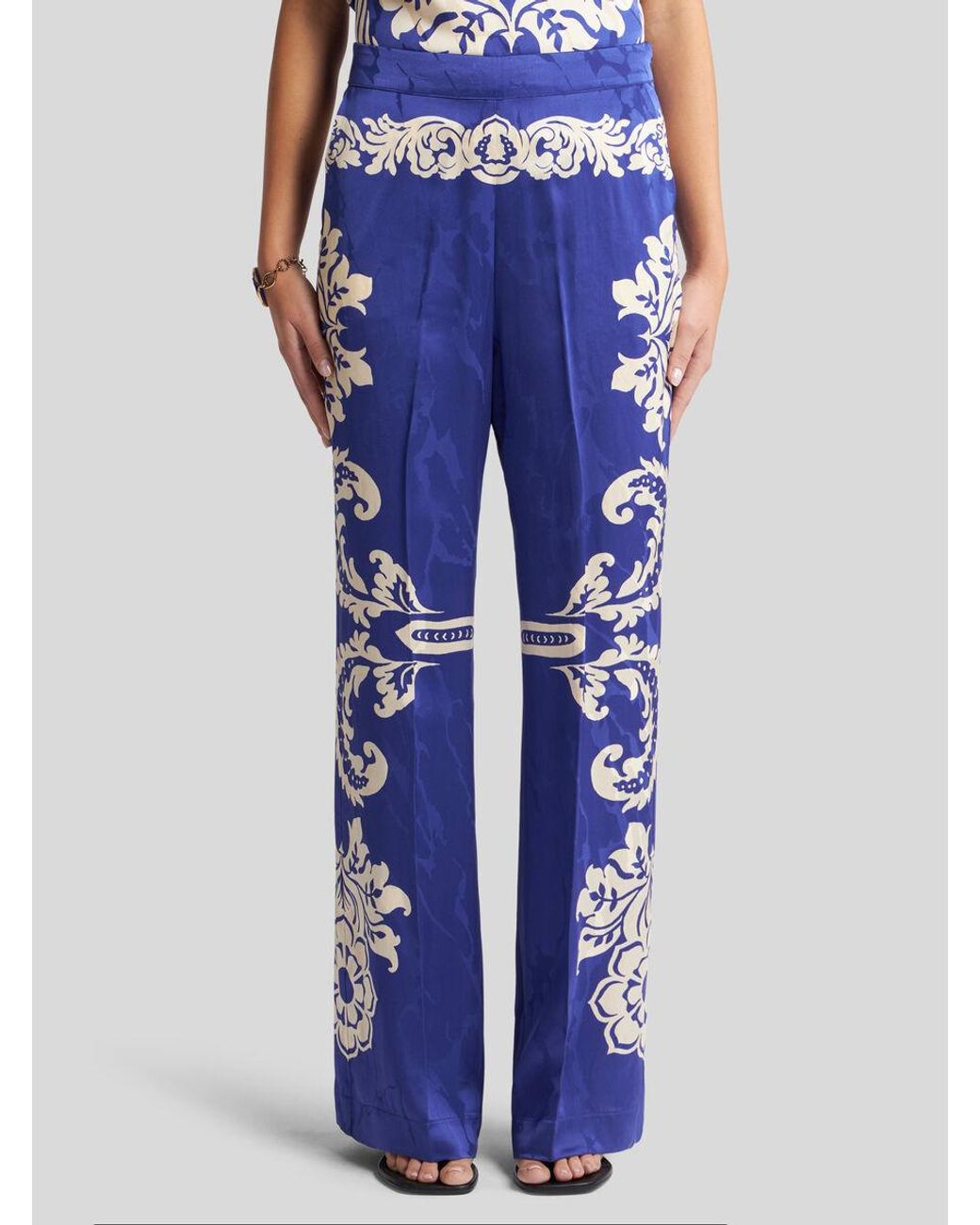 Etro Blue Floral Printed Straight-Leg Trousers