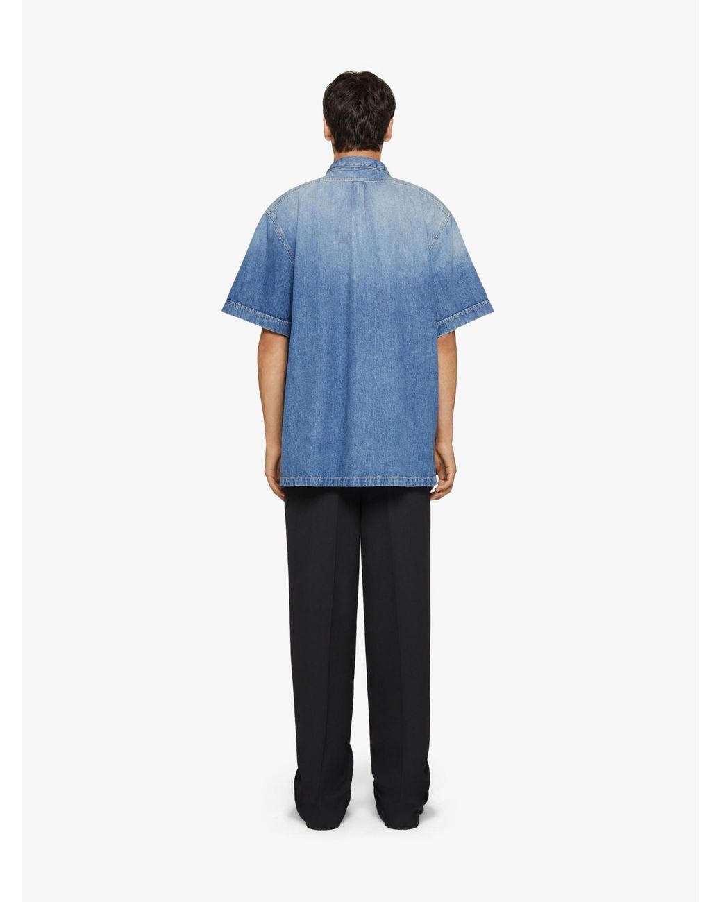 Givenchy Blue Logo Embroidered Denim Shirt for men