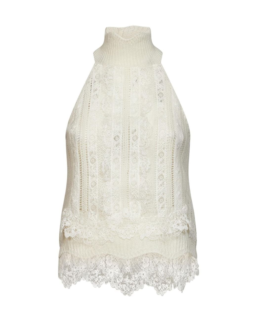 Ermanno Scervino White Lace-Trim Halterneck Top