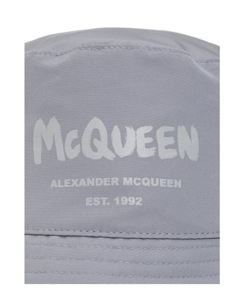 McQueen Gray Logo Printed Bucket Hat for men