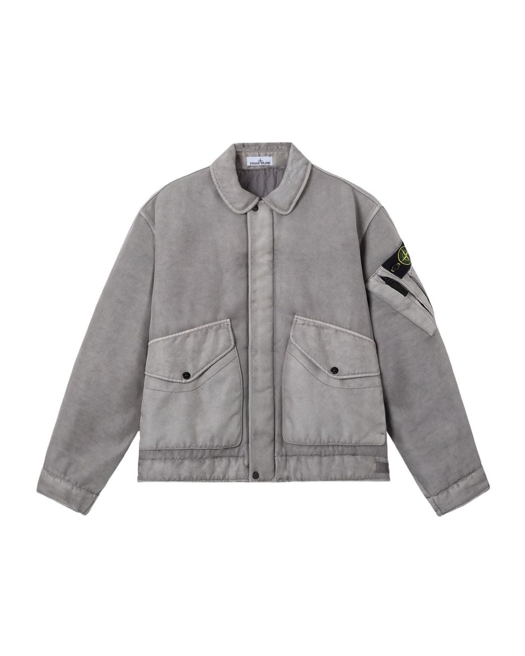 Stone Island Gray Padded Stand Collar Jacket With Anti-Drop for men