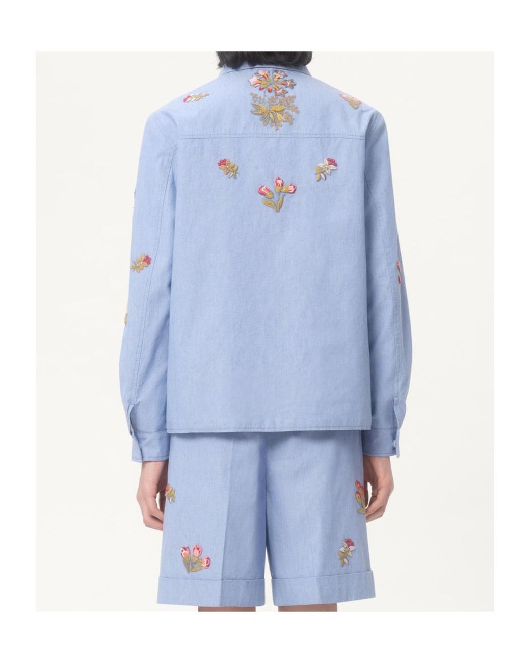 Valentino Blue Embroidered Denim Shirt for men