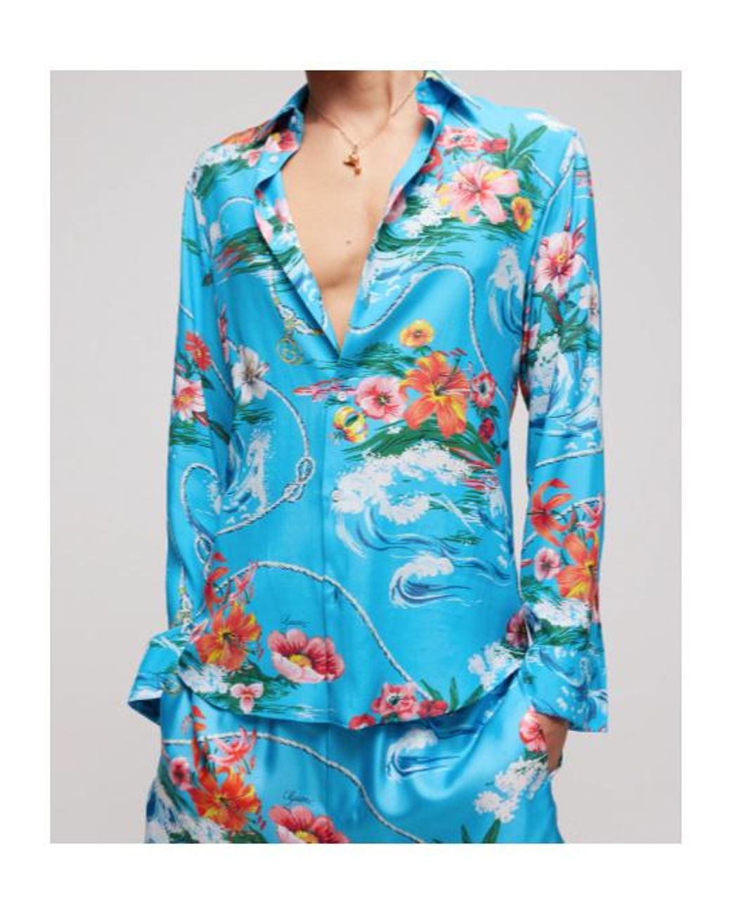 Gucci Blue Printed Collared Long-Sleeve Shirt for men