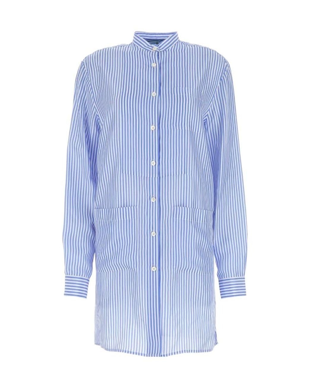 Prada Blue Striped Silk Shirt