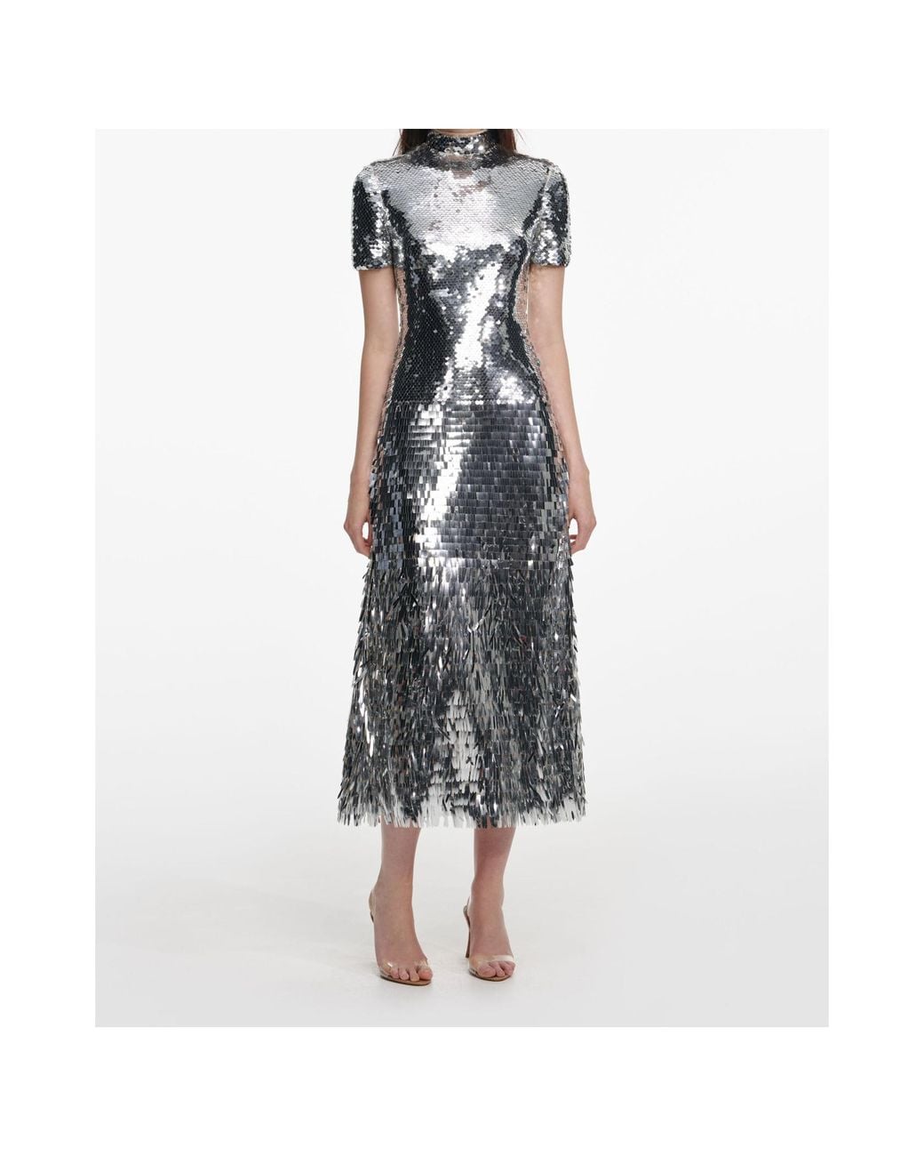 Self-Portrait White Sequin Midi Dress