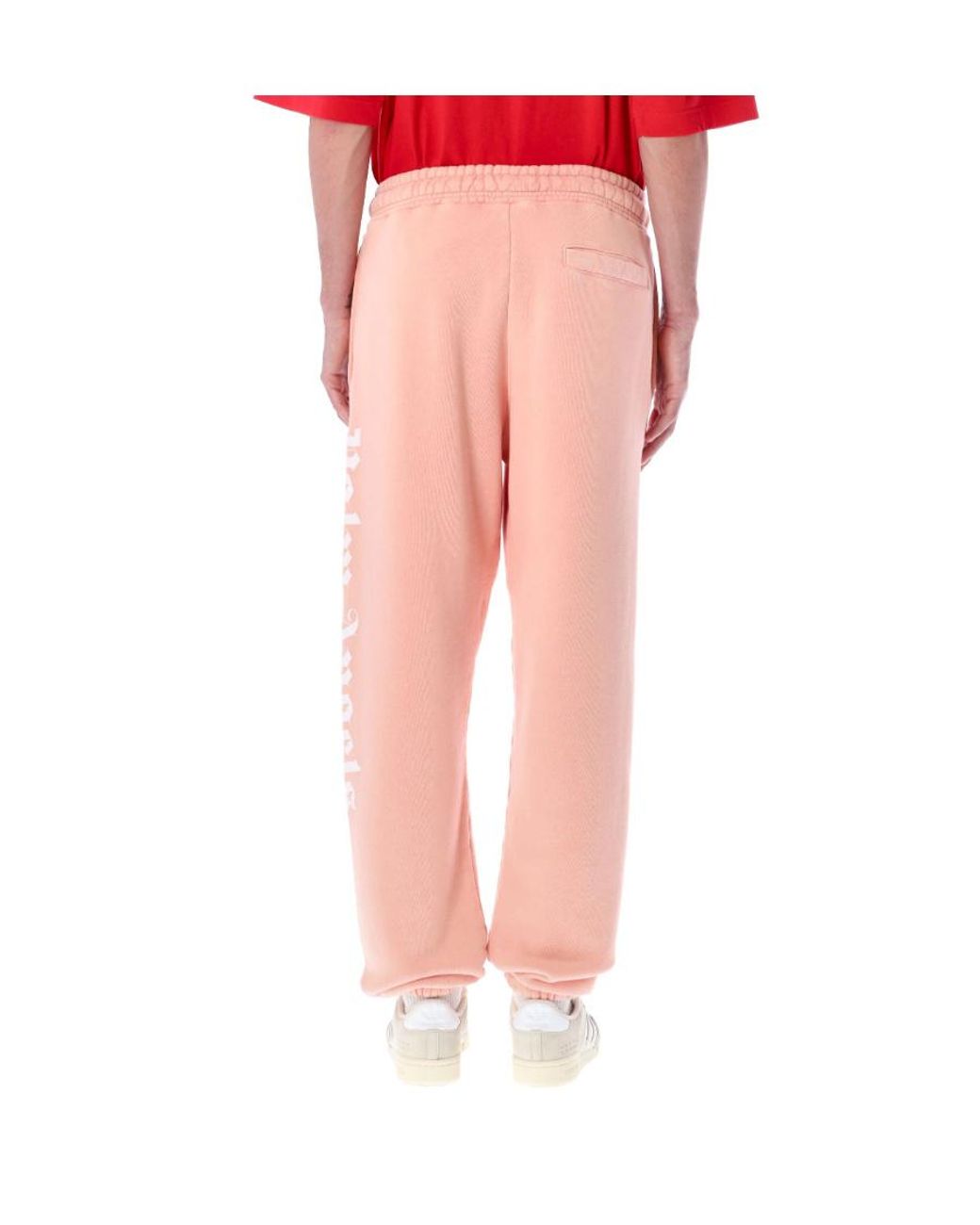 Palm Angels Pink Logo Printed Drawstring Track Pants for men