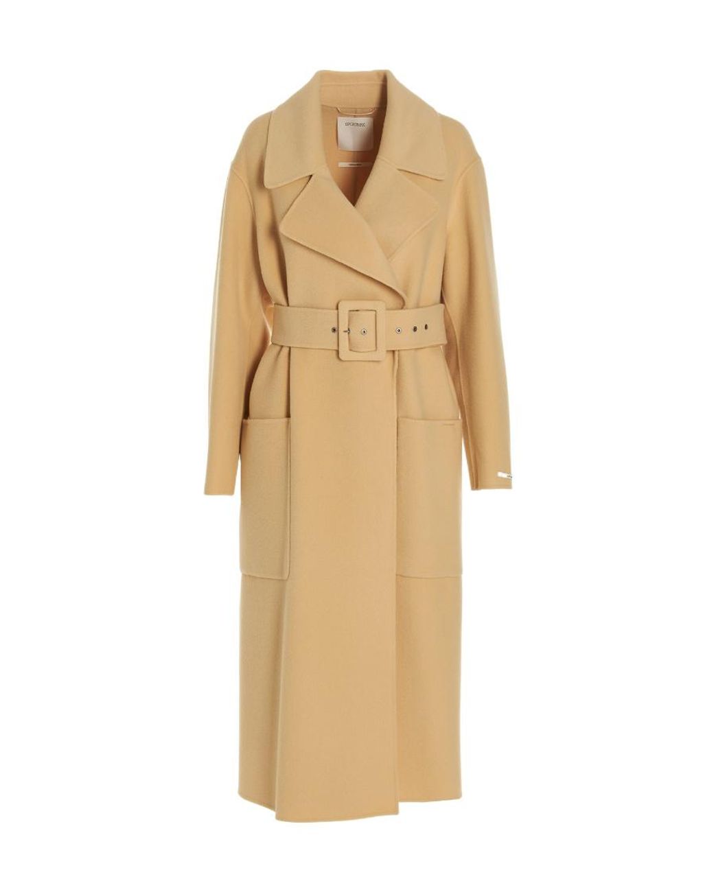 Sportmax Natural Logo Lapel Wool Coat