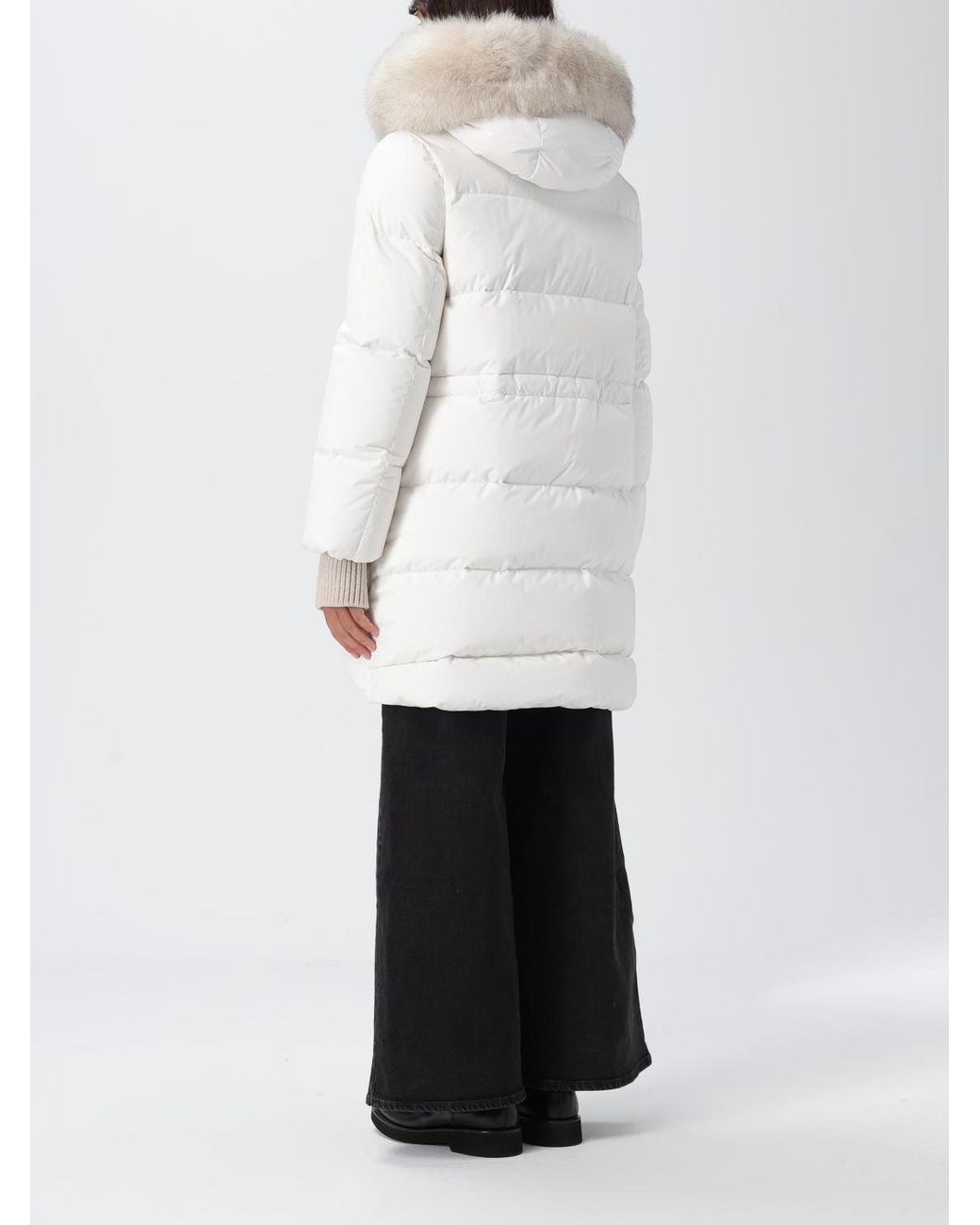 Moorer White Long-Sleeved Hooded Down Jacket