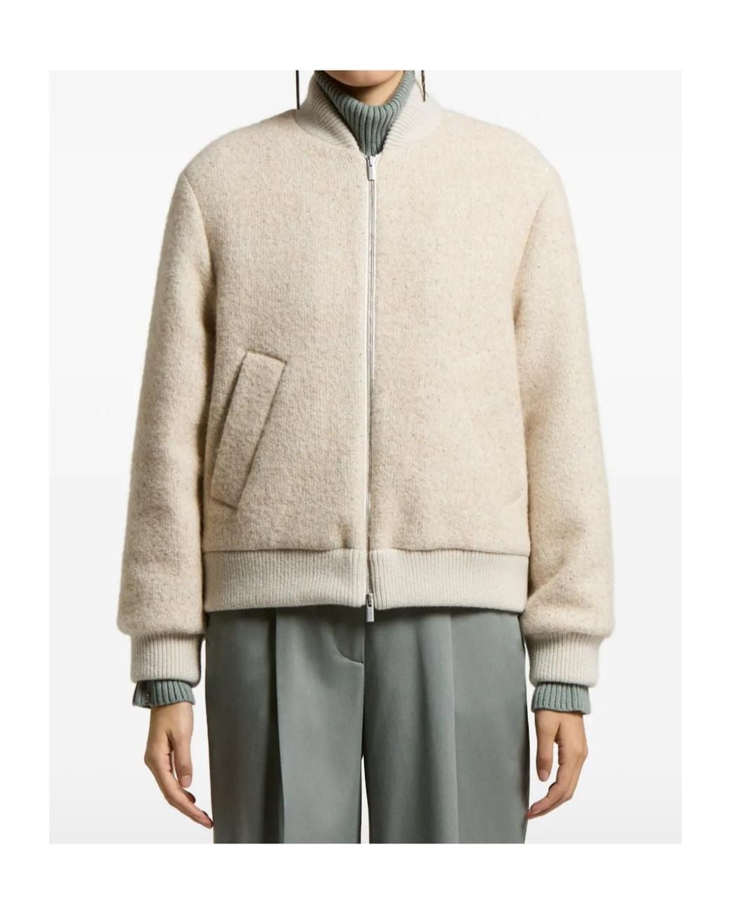 Peserico Natural Sequined Zip-Up Jacket