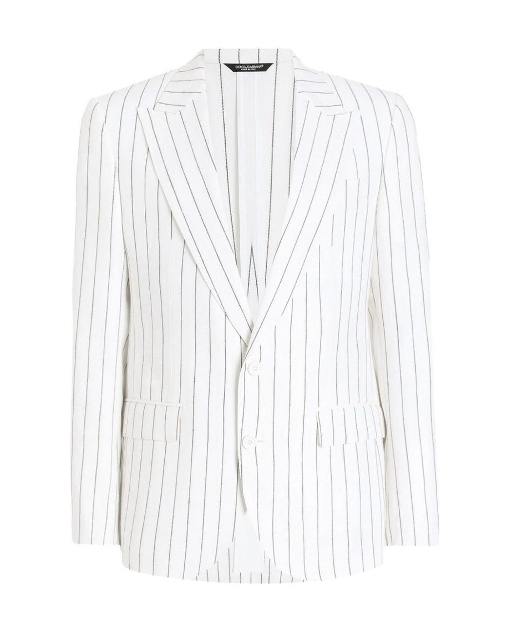 Dolce & Gabbana White Single-Breasted Pinstriped Jacket for men