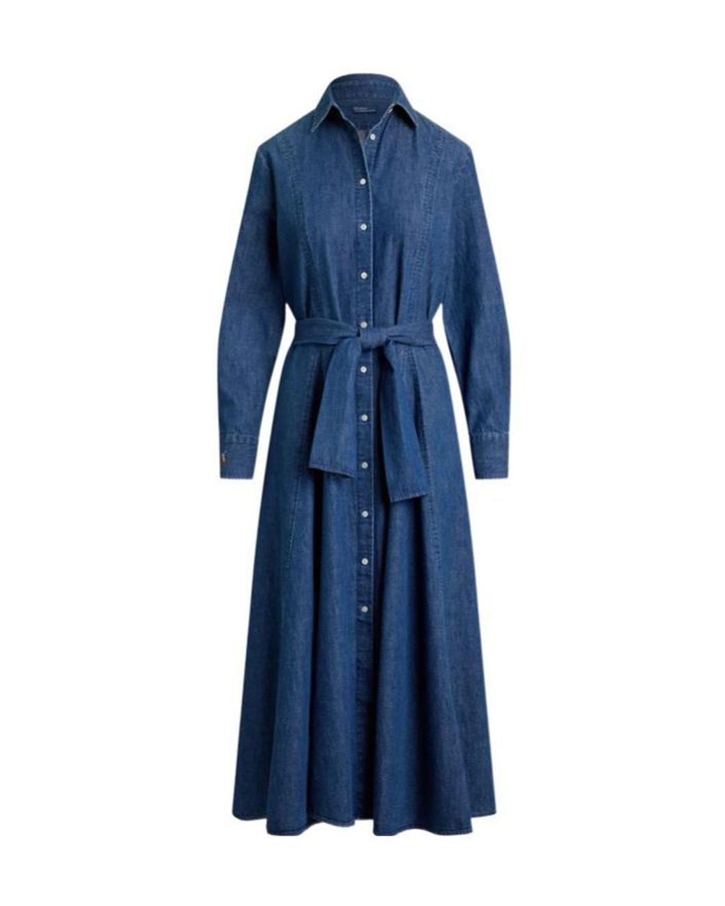 Polo Ralph Lauren Blue Belted Button-Down Midi Dress