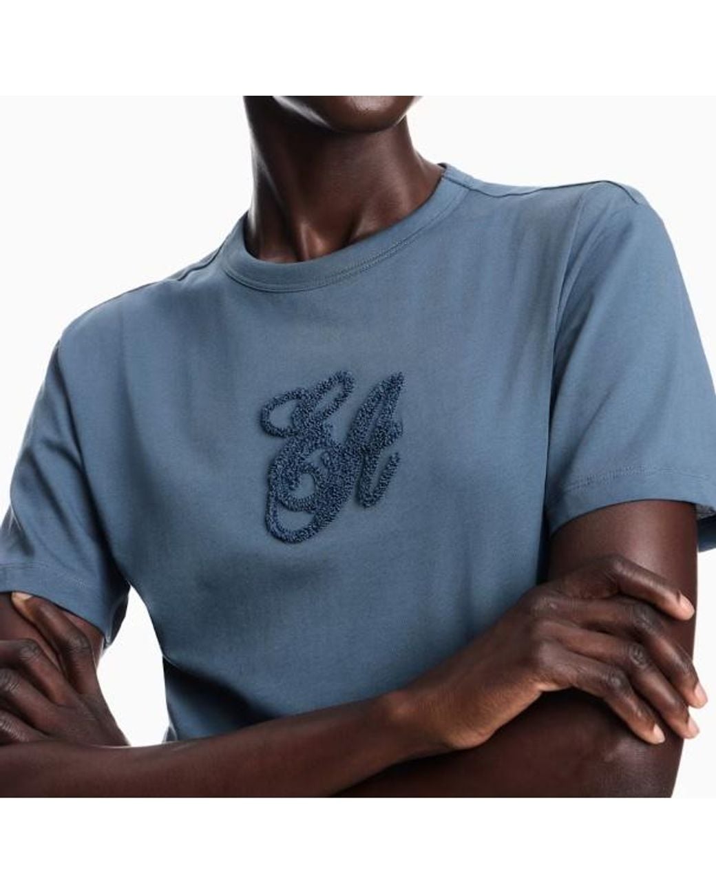 Emporio Armani Blue Supima Jersey T-Shirt With Signature Capsule Logo Embroidery