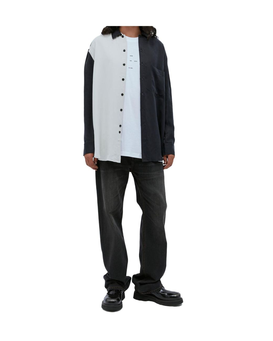 Song For The Mute Blue Oversized Logo Printed Crewneck T-Shirt for men