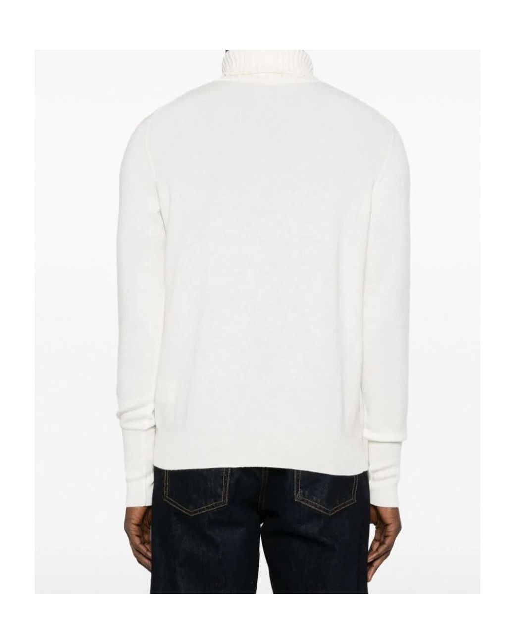 Ballantyne White Plain Stitch Turtleneck Knitted Sweater for men