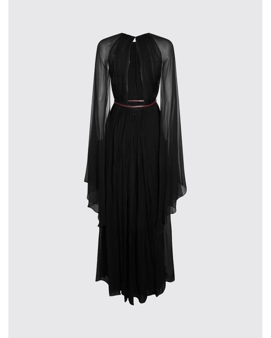 Max Mara Black Pleated Cape Maxi Dress