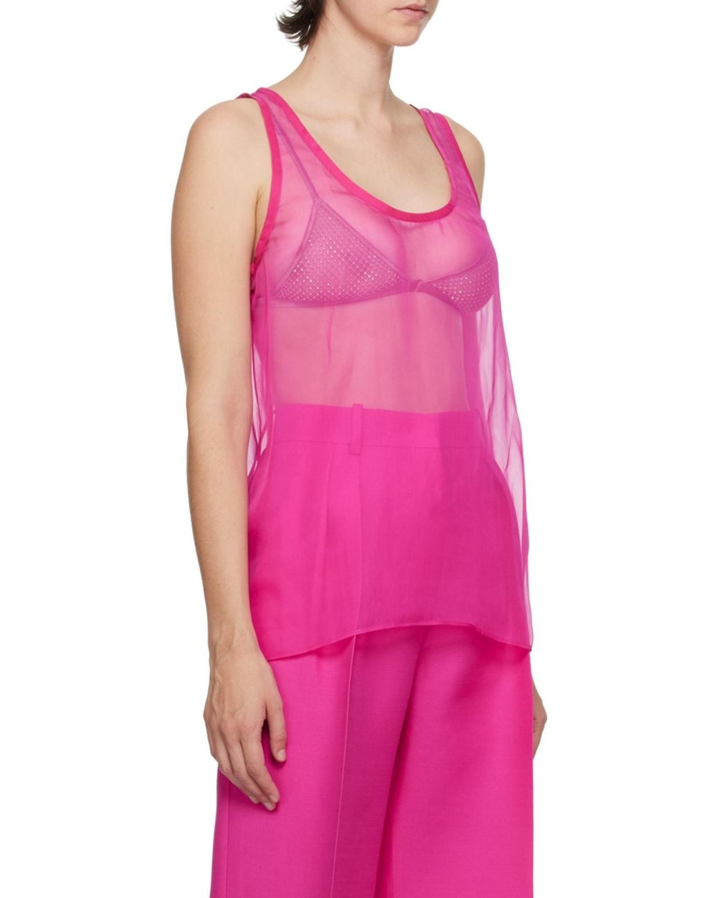 Valentino Pink U-Neck Sleeveless Chiffon Top