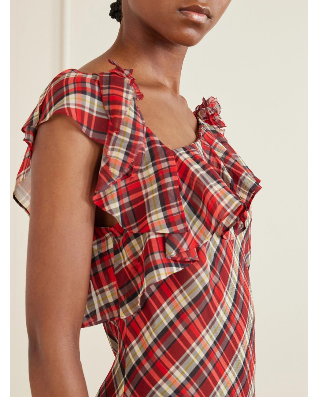 Doen Red Vintage Plaid Midi Dress
