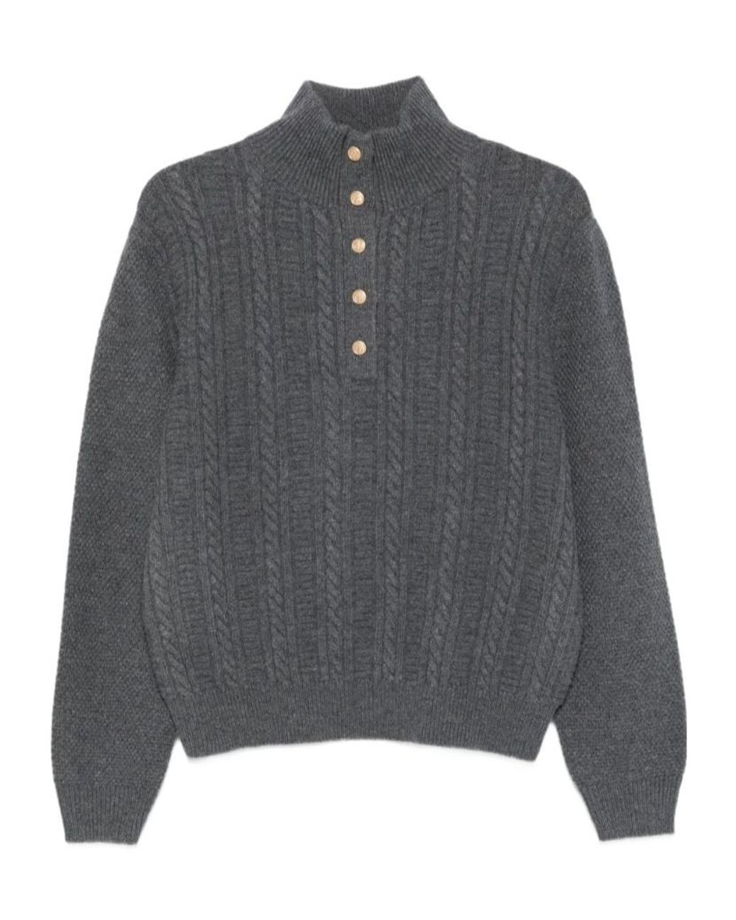 A.P.C. Gray Cable-Knit Button Sweater