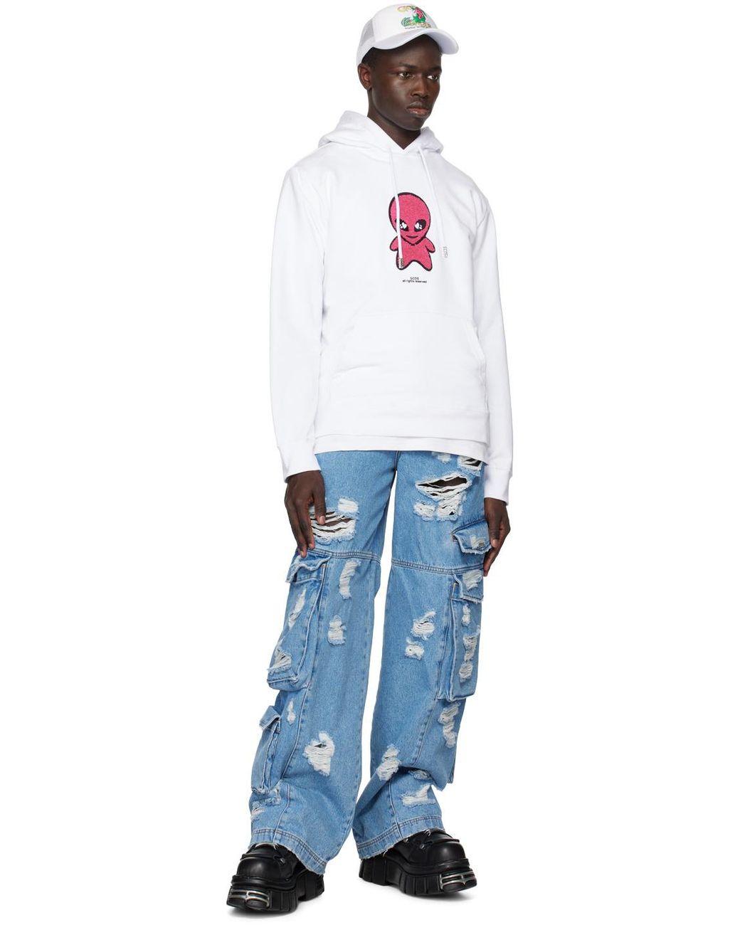 Gcds White Weirdo Drawstring Hoodie for men