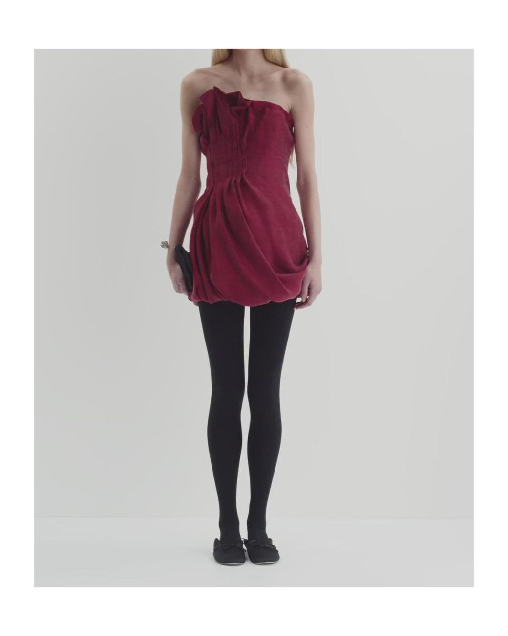Magda Butrym Red Asymmetric Pleated Silk Bubble Mini Dress