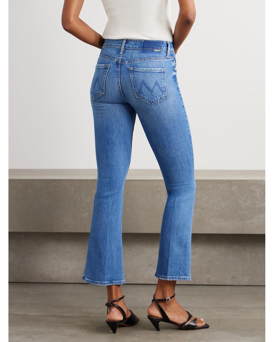 Mother Blue The Outsider Flood Cropped Mid-Rise Flared Jeans