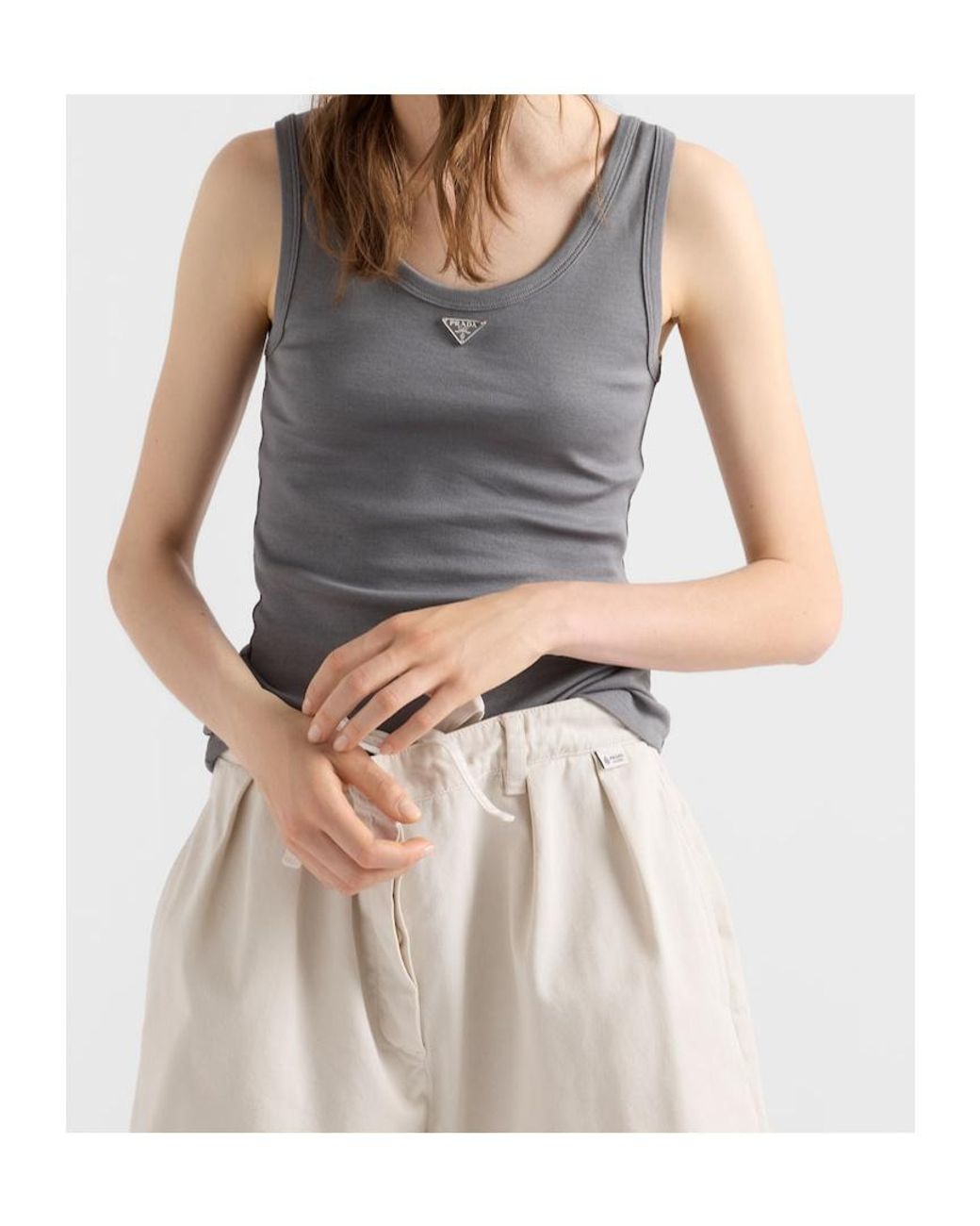 Prada Gray Ribbed Knit Tank Top