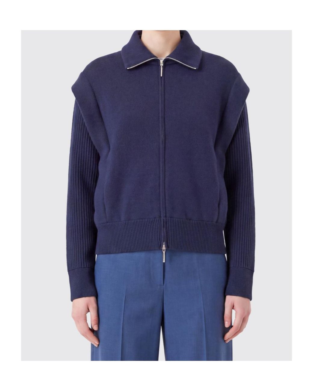 Giorgio Armani Blue Ribbed Sleeve Bomber Jacket