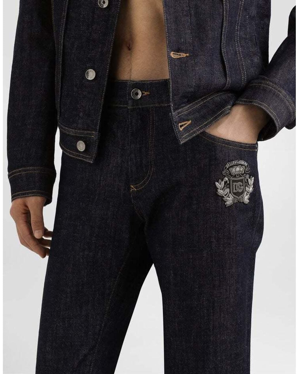 Dolce & Gabbana Blue Heraldic Patch Skinny Jeans for men