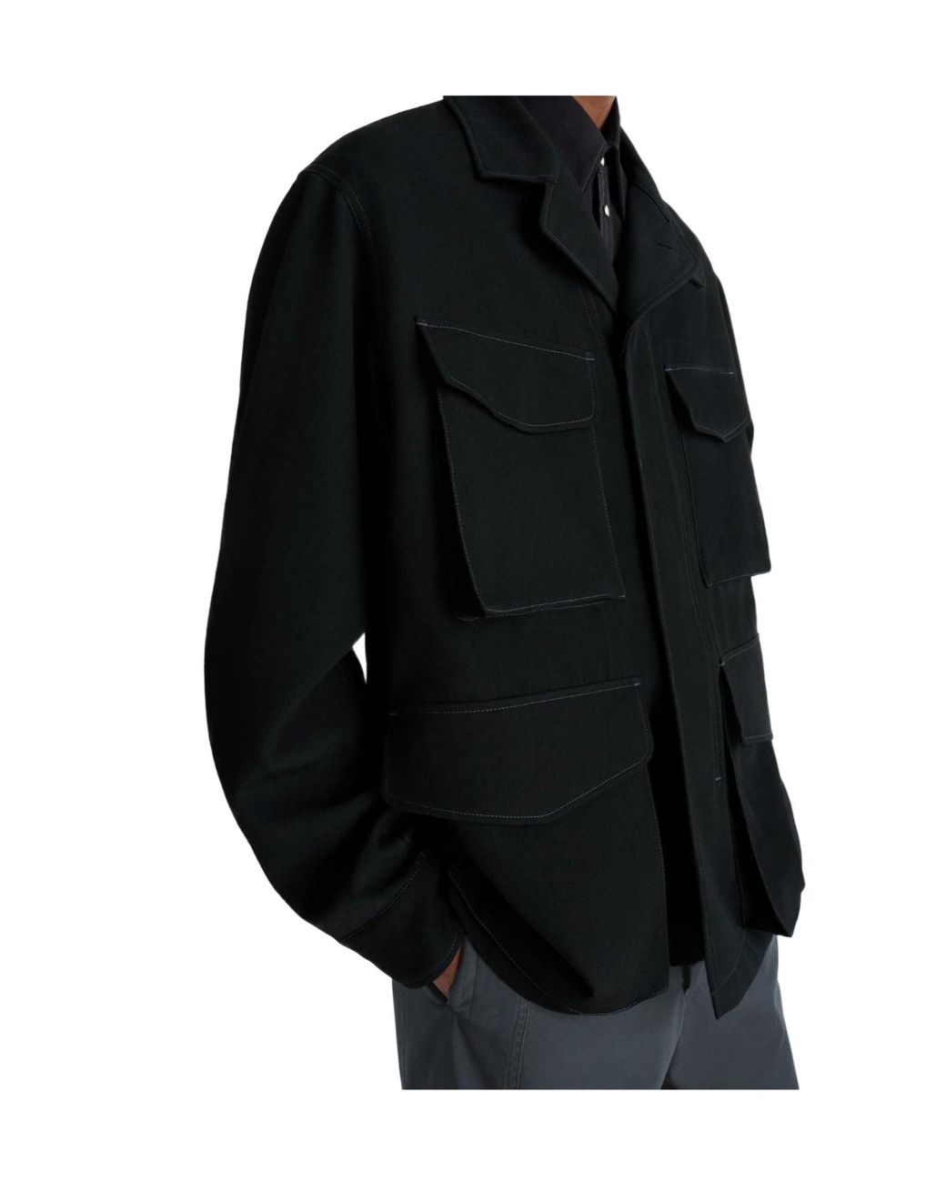 Lemaire Black Long-Sleeved Buttoned-Cuff Pocket Overshirt for men
