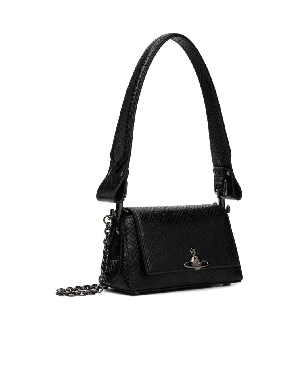 Vivienne Westwood Black Embossed Flap Shoulder Bag