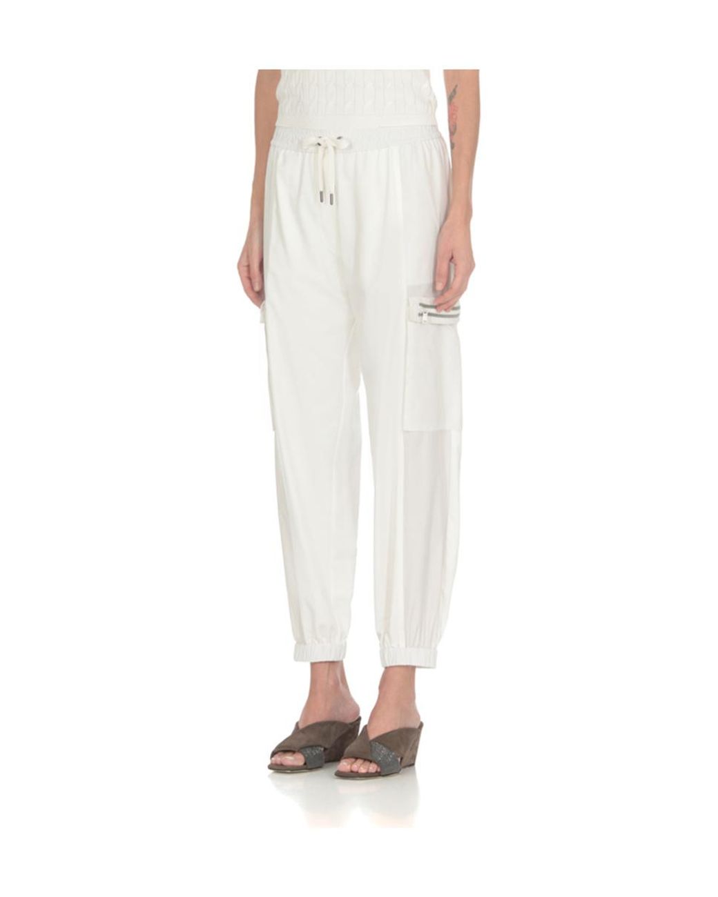 Brunello Cucinelli White Drawstring Cargo Pants