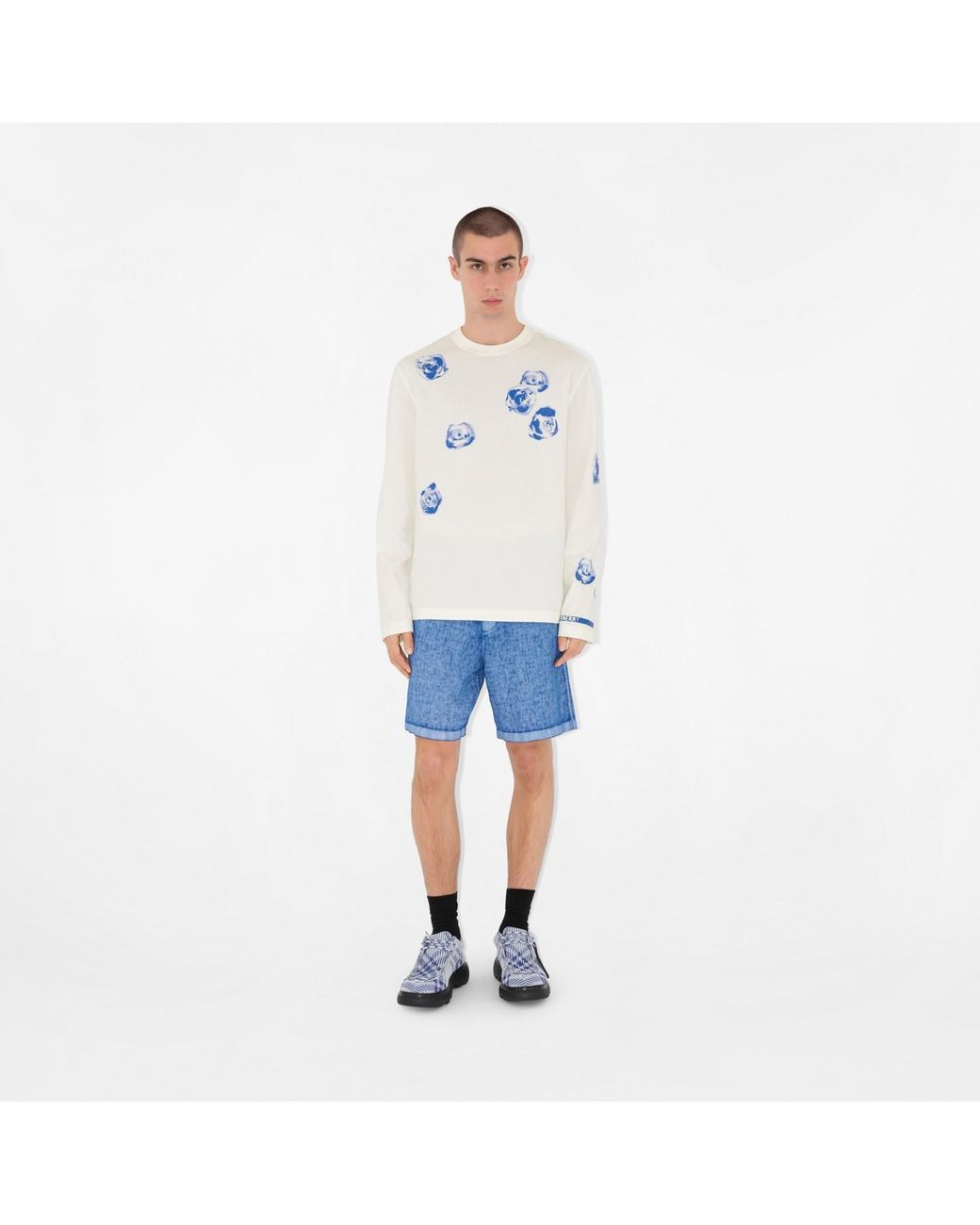 Burberry Blue Equestrian Knight Motif Turn-Up Cuff Shorts for men