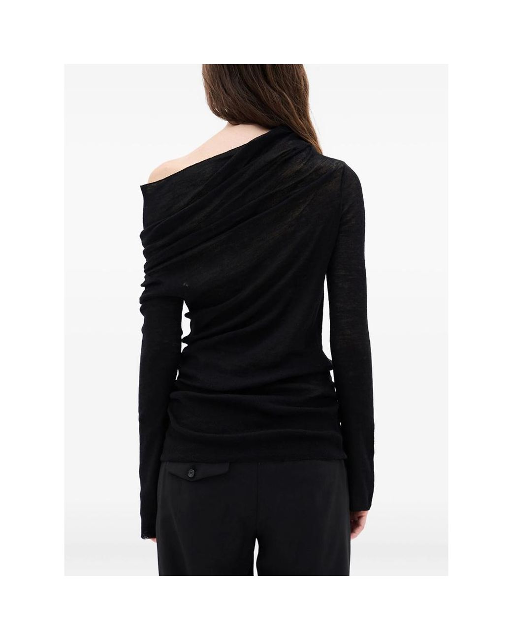 Ann Demeulemeester Black Drop-Shoulder Long-Sleeve Top